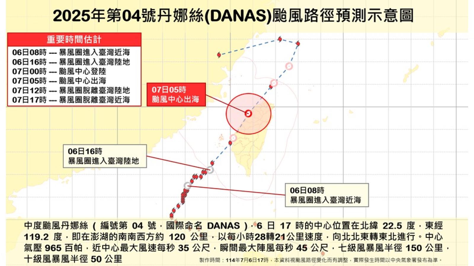 最新/丹娜絲路徑預測圖(19:50)　馬祖氣象站