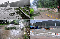 中度颱風「莫拉克」威力驚人!南竿昨天整天強風豪雨不斷,道路滿地斷枝落葉,福澳港內的浪是直接打到旅客碼頭岸上。(圖/文:曹重偉)