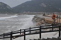 　塘后沙灘因颱風淘沙造成堤防基礎裸露，村民建議及時補強。（圖／文：陳鵬雄）