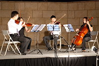 民俗文物館戶外演藝場昨天「愛在七夕音樂會」登場,「饗樂室內樂團」讓有情人共享一晚的浪漫氣氛。(圖/文:劉秋月)