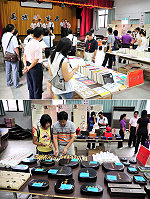 　兩岸出版界大合作！「金、馬、澎巡迴書展」馬祖場次在介壽國中小大禮堂隆重開幕，展出上萬本大陸新近出版品，還有文房四寶和工藝品展示。（圖／文：曹重偉）