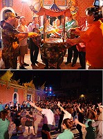 鐵板燒塔節昨晚燦爛引爆馬祖中秋夜!在府會首長貴賓們共同燃起火炬進行燒塔儀式後,古踏民族舞團、川劇變臉及地方表演團隊等組合而成的民俗晚會,讓馬祖的中秋夜熱鬧不已,吸引了上千人擠爆鐵板天后宮廣場。(圖/文:劉秋月)