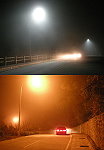 上圖:中興嶺LED白光,下圖:鐵板入村道路的網球場至軍醫院路段黃色路燈。(圖:本報編輯部)