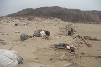 　少了專人管理維護，福正沙灘多了隨著海潮而來的垃圾。（圖／文：林冰芳）