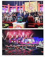 兩馬同春鬧元宵,縣長楊綏生與馬尾書記鄭有光按鈕啟動開始,象徵兩馬互動新動力。(圖:福州日報提供)