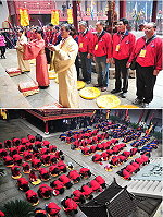 馬祖境天后宮首次與馬尾船政天后宮交流,雙方共同舉行盛大的會香祈福儀式,行三跪九叩首禮時十分壯觀。(圖:馬祖境天后宮提供)