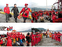 東莒熾坪境福德宮龍角峰五位靈公謁祖進香之旅昨日啟程,近四百位鄉親出團陣容龐大。(圖/文:林冰芳)