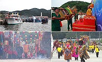 　北竿芹壁天后宮金媽祖跨海南竿遶境祈福，場景壯大，掀起歡騰高潮。（圖：羅隆志提供）