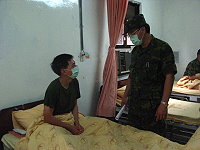 莒指部指揮官陳將軍於日前在政戰主任朱上校的陪同下,造訪莒光醫院,探視住院官兵。(圖/文:林怡豪)