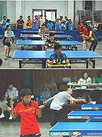 縣運桌球比賽個人單打,球員專注每一個接發球,爭取勝利。(圖/文:陳其敏)