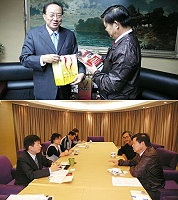 　縣長楊綏生拜會考試院長關中及文建會主委盛治仁，就地區現況進行說明並提出需求，也當面邀請兩位首長擇日來馬參訪。（圖：連江縣政府提供）