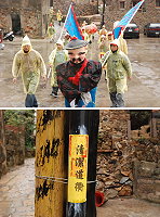 鐵板社區的清道隊伍在寒風冷雨中前進。(圖/文:邱竟瑋)