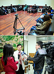 　縣府觀光局邀請大陸及台灣媒體來馬進行旅遊專題報導，拜訪縣府時出現難得的兩岸媒體聯合訪問縣長楊綏生的鏡頭。（圖／文：曹重偉）