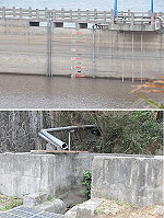 久旱不雨,北竿坂里水庫水位落到只剩十四公尺,截流系統也呈現乾涸狀態。(圖/文:陳鵬雄)