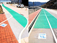 珠山電廠前方的自行車專用道已完工,交通局已於兩側專用道入口加強道路標示,提醒一般汽機車駕駛人切勿駛入。(圖/文:曹重偉)