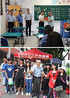 　（圖上）昨天全國基測與北北基聯測同步登場，縣長楊綏生及立委曹爾忠前往馬祖高中為師生加油打氣。（圖／文：劉秋月）；（圖下）福建省政府主席薛承泰昨天意外現身大理高中為參加北北基聯測的馬祖學生家長送上水果鼓舞。（圖：福建省政府提供）