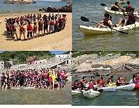 中山國中在芹壁海灘舉辦獨木舟第二階段研習,學員們樂在其中。(圖:中山國中提供)