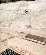 馬祖高中側門前方道路破損嚴重,等待修復。(圖/文:邱竟瑋)