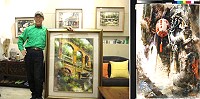 知名水彩大師謝明錩及其作品。(圖:謝明錩提供)