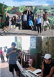 到東引國中小進行英語教學服務的六位華裔青年,利用假日參觀景點;安東坑道正舉辦音樂演奏,二位華裔青年當場表演一曲助興。(圖/文:陳其敏)