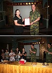 指揮官任中將偕同政戰主任吳將軍、參謀長鍾上校,頒發聘任證書,並感謝志工媽媽王淑佩等人對防區官兵的辛勞付出。(圖/文:朱育琳)