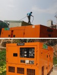 這一台戶外發電機將擔任維繫山隴澳口園遊會電力的工作;台電馬祖區處也願努力,持續穩定供電。圖為榮發工程人員聯接供電線路。(圖/文:邱竟瑋)