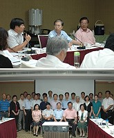 　圖上：首屆離島縣首長聯繫會報召開，金馬澎縣長宣示「離島一條心」跨域合作的決心，整合出可行具體建議，促成跨縣合作行動方案，爭取中央支持與推動。圖下：金馬澎縣長及相關局處出席人員合影。（圖：連江縣政府企劃室提供）