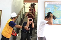 消防局為強化員工防震知識與地震初期緊急避難及應變能力,昨日上午在該局大樓辦理所屬員工地震防災自衛消防編組應變演練。(圖:連江縣消防局提供)