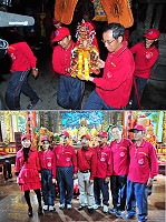 縣長楊綏生、立委曹爾忠一起捧著媽祖金身回宮安座,象徵媽祖昇天祭遶境活動圓滿結束,廟管會主委董金貴及對岸天妃宮主委林廣進都特別感謝馬祖鄉親們的熱情參與及社友們的大力幫忙。(圖/文:曹重偉)
