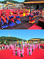 媽祖昇天祭重頭戲祭祀大典堂堂登場,由縣長楊綏生擔任主祭,再現隆重盛大場面,同時由中正國中學生演出經典「六佾舞」,向全場來賓虔誠獻藝,場面莊嚴隆重。(圖/文:曹重偉)