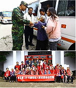 上圖:指揮官賀將軍熱切迎接前來參訪隊史館的銀髮長者。下圖:指揮官賀將軍和造訪隊史館的長者們合影。(圖/文:林柏宏)