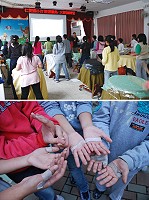 仁愛國小舉辦大鼓訓練營,一連三天邀請義秀鼓團團長林玉龍抵馬指導,教授一套今年中學組冠軍所用鼓譜,難度甚高,但仁愛學生學鼓心無旁騖,手起泡流血仍然堅持練習,讓外來教練都說讚。(圖/文:劉秋月)