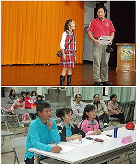 　連江縣一百年度母語二人組創意表演賽昨天登場，親子組以音樂結合戲劇，介紹馬祖歌曲、節慶，國中組則是以相聲和笑話取勝。（圖／文：邱竟瑋）