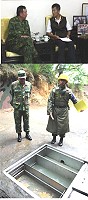 任指揮官與縣政府工務局陳局長研討營區污水處理規劃,視導北竿部隊油水分離槽狀況。(圖/文:曾俊諺)