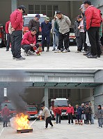 消防局東莒分隊帶領民眾熟悉並實際操作滅火器使用方法。(圖/文:林冰芳)