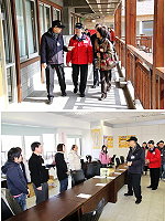 　100年地方特考首日，監試委員李炳南、典試委員何寄澎昨日上午由縣府秘書長劉羽茵、人事室主任林世華等陪同，巡視考場及慰勉工作人員。（圖：曹以鋒提供）