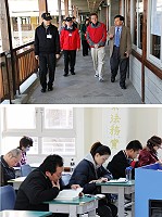 100年地方特考第2天考試,縣長楊綏生、立委曹爾忠昨到試場向試務人員致意,在每場短暫休息,考生仍不忘啃書,做最後的衝刺。(圖:曹以鋒提供)