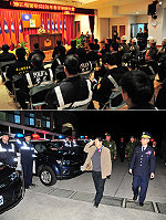 　今年度春安工作展開，縣長楊綏生昨天深夜主持春安工作誓師大會及校閱警力，盛大場面展現警方維護治安決心。（圖／文：曹重偉）