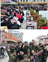 (上圖)指揮官在團拜中敬祝各位鄉親及弟兄們新春愉快。(下圖)楊主任與參與官兵共同迎接新年到來。(圖/文:毛揚之)
