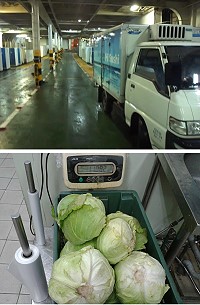 「海壽司」跨海收購地區三寶,前天臺馬輪第一批南竿出產的三寶送達基隆,海壽司的運載專車也進入臺馬輪貨艙載貨,完成首次的合作;但部分產品規格及品質不合,顯示出貨前把關工作仍待加強。(圖:海壽司提供)