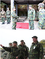 (上圖)指揮官任中將仔細聆詢單位主官之戰備概況。(下圖)指揮官任中將針對會勘內容對在場幹部進行指導。(圖/文:毛揚之)