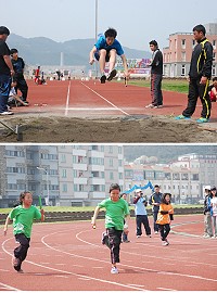 介壽國中小昨天舉行36週年校慶運動會,田徑比賽率先登場。(圖/文:邱竟瑋)