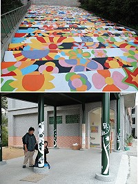 介壽藝術與人文深耕計畫邁入第四個年頭,今年兩位駐校老師帶領一到七年級進行校園裝置藝術創作,煥然一新的花朵階梯讓人印象深刻,其他藏在校園各處的繽紛就等著眾人去發掘。(圖/文:劉秋月)