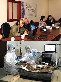 清大考古隊及文資總處傳習組兩組研究人員,昨天抵馬進行「亮島人」骨骸清理及3D掃瞄工作,並將以最快速度送往國外專業機構鑑定其真實年代。(圖:馬祖亮島考古隊提供)