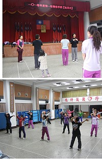 西莒社區大學始業式以「活力有氧運動班」開啟課堂序幕,社區婆婆媽媽享受流汗運動的樂趣,個個都說讚。(圖:敬恆國中小提供)