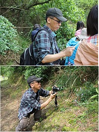 苦苓懷疑自己前世也許是東莒人,已經深深愛上東莒的他,昨天跟著東莒國小師生以相機捕捉鏡頭也融入他們的大地課程。(圖/文:林冰芳)