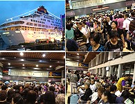 「寶瓶星號」歷史性馬祖首航昨晚在基隆碼頭風光出航,搭載1400位旅客的歡欣與期待,準備體驗馬祖各界齊力為他們準備的「海上桃花源」登島之旅。(圖:朱秀珍提供)