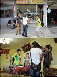 　三立電視台愛玩客節目規劃暑期瘋離島單元，主持人惟毅負責拍攝莒光特色，抗拒不了東莒美食之一「九萬蔥油餅」的美味，惟毅請老闆娘傳授秘訣。（圖／文：林冰芳）