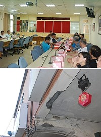 於民國60和62年陸續興建完成的介壽商場有海砂屋問題,也被鑑定為危樓,拆遷問題爭議至今,縣府昨舉行說明會。(圖/文:邱竟瑋)