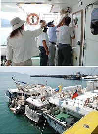 交通部偕同國家通訊傳播委員會(NCC)人員抵馬,展開一連兩天全縣客船航安聯合檢查,並直言馬祖這幾年有明顯的進步,航安設備改善都符合要求;碼頭也出現難得一見船舶排隊的景象。(圖/文:劉秋月)